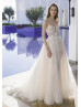 Ivory Lace Tulle Slit Sexy Wedding Dress With Detachable Straps Ivory Lace Tulle Slit Sexy Wedding Dress With Detachable Straps